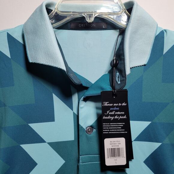 NWT Greyson Mens Big Sky Polo Shirt Bold Geometric Pattern $118 Rtl Size Large - Picture 9 of 16